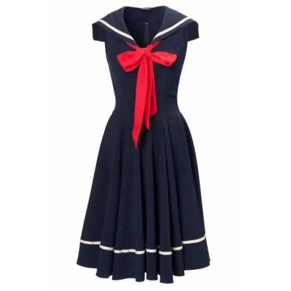 ✨ Vintage Chic “Sweet Sails” Navy Sailor Swing Dress – Size 3XL ✨ - Picture 1 of 10